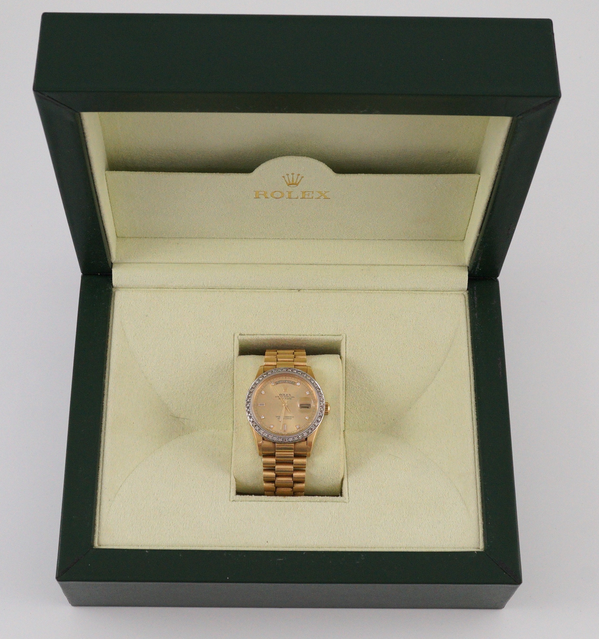 A gentleman's 1980's 18ct gold and diamond set Rolex Oyster Perpetual Day-Date wrist watch